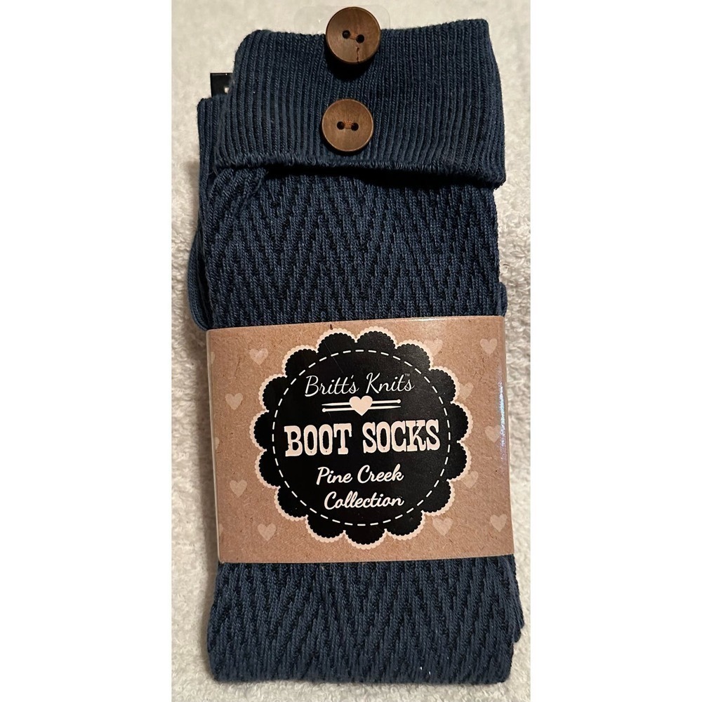 Britts Knits Pine Creek Boot Socks with NWT Buttons Navy Blue